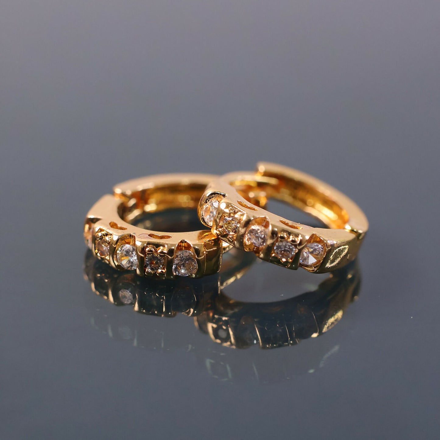 Gold Finish Stone Studded Small Hoop Earrings for Women & Girl - Stylish Daily Party Wear Jewellery
