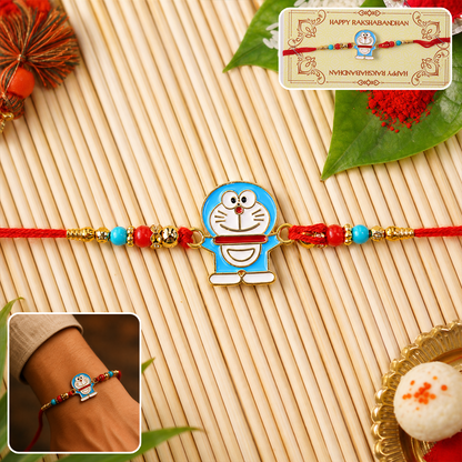 Blue Cartoon Cat Rakhi Set with Choco Magic, Pack of 3