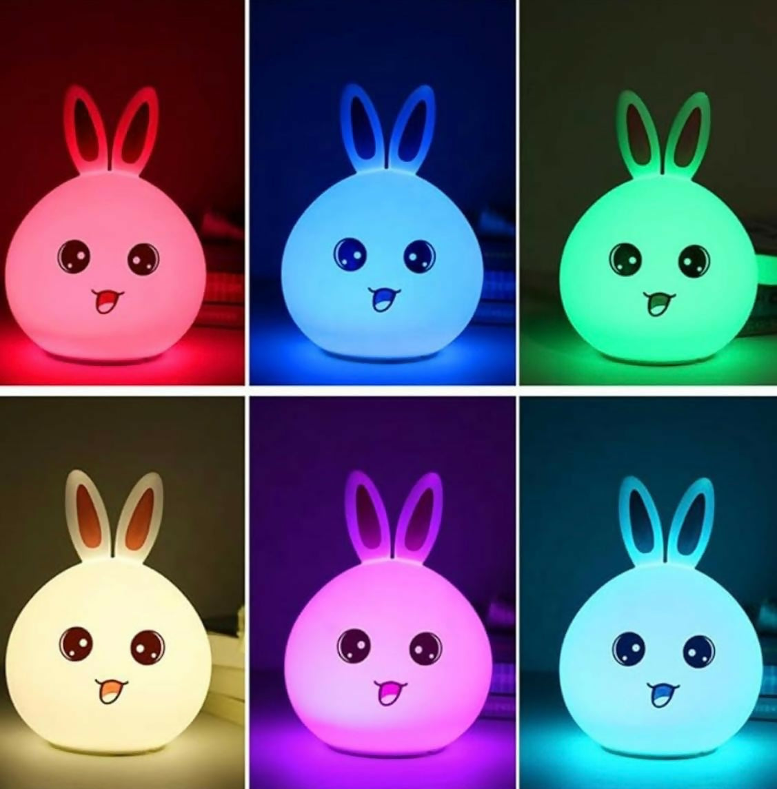 Cute Silicone Bunny Night Lamp – Color Changing LED Bedside Kids Light
