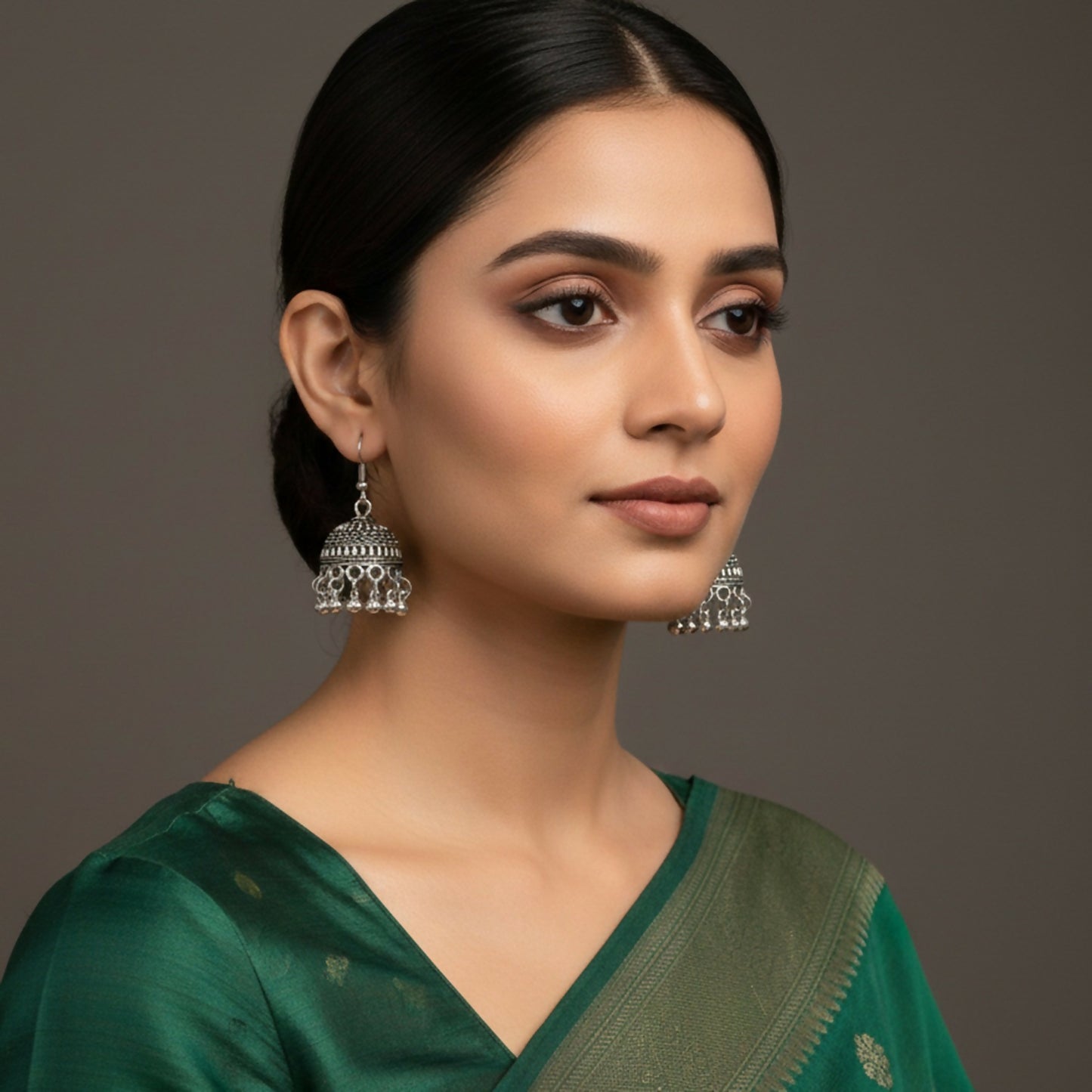 Classic Oxodised Silver Hook Jhumka Earrings