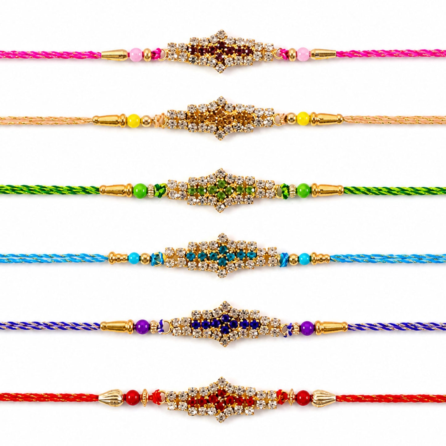 Leaf Shaped Stone Rakhi for Raksha Bandhan Gifting (Pack of 6)
