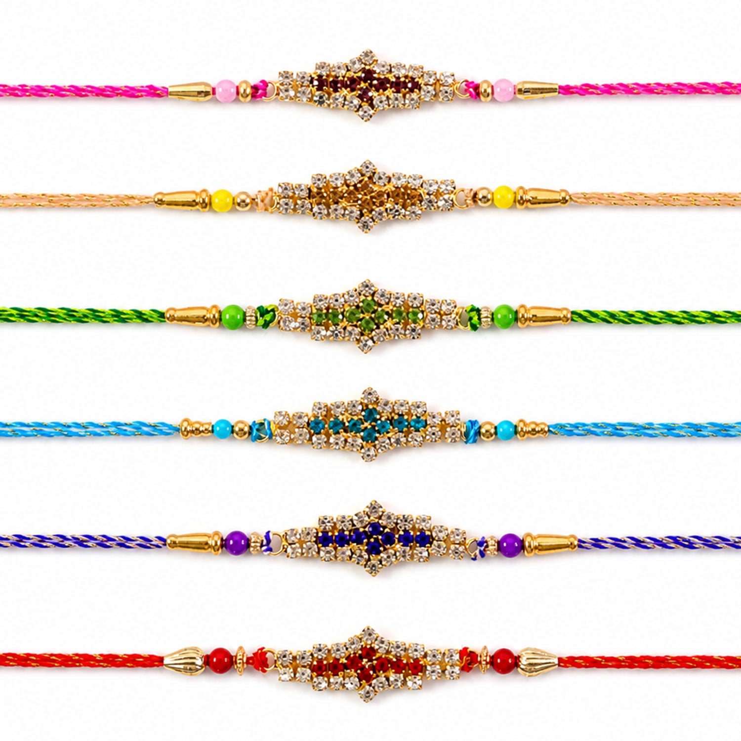 Leaf Shaped Stone Rakhi for Raksha Bandhan Gifting (Pack of 6)