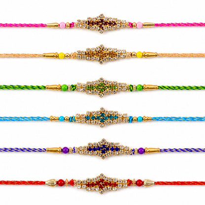 Leaf Shaped Stone Rakhi for Raksha Bandhan Gifting (Pack of 6)