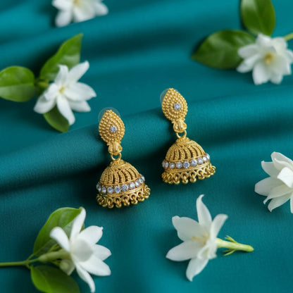 Designer Gold Tone Jhumki | Stylish Traditional Earrings for Girls