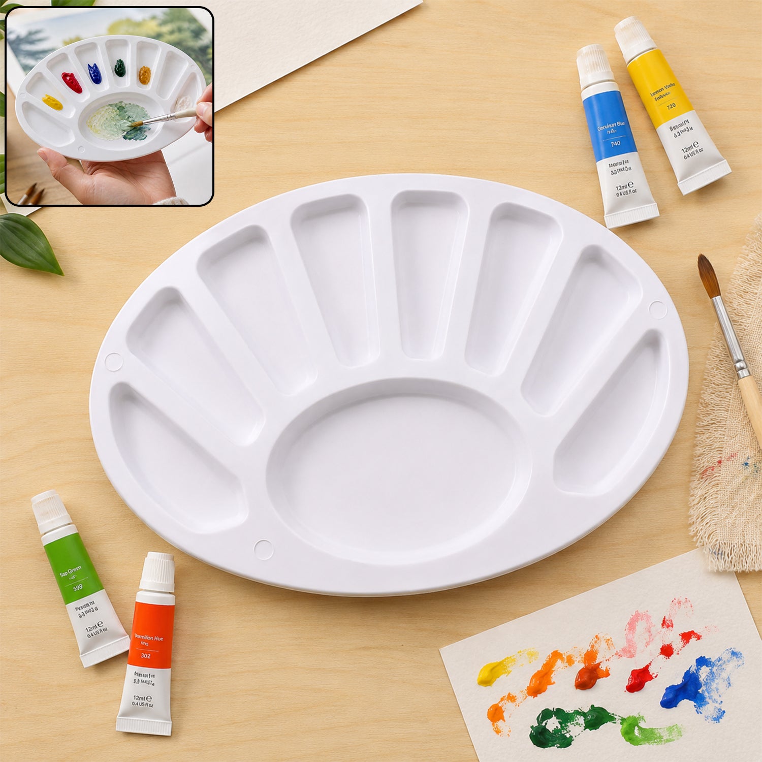 Small Oval Colour Mixing Plate 8 Well Paint Palette for Painting & Colour Blending