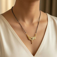 Stylish Gold-Toned Twin Swan Design Mangalsutra with Sparkling Stone Pendant