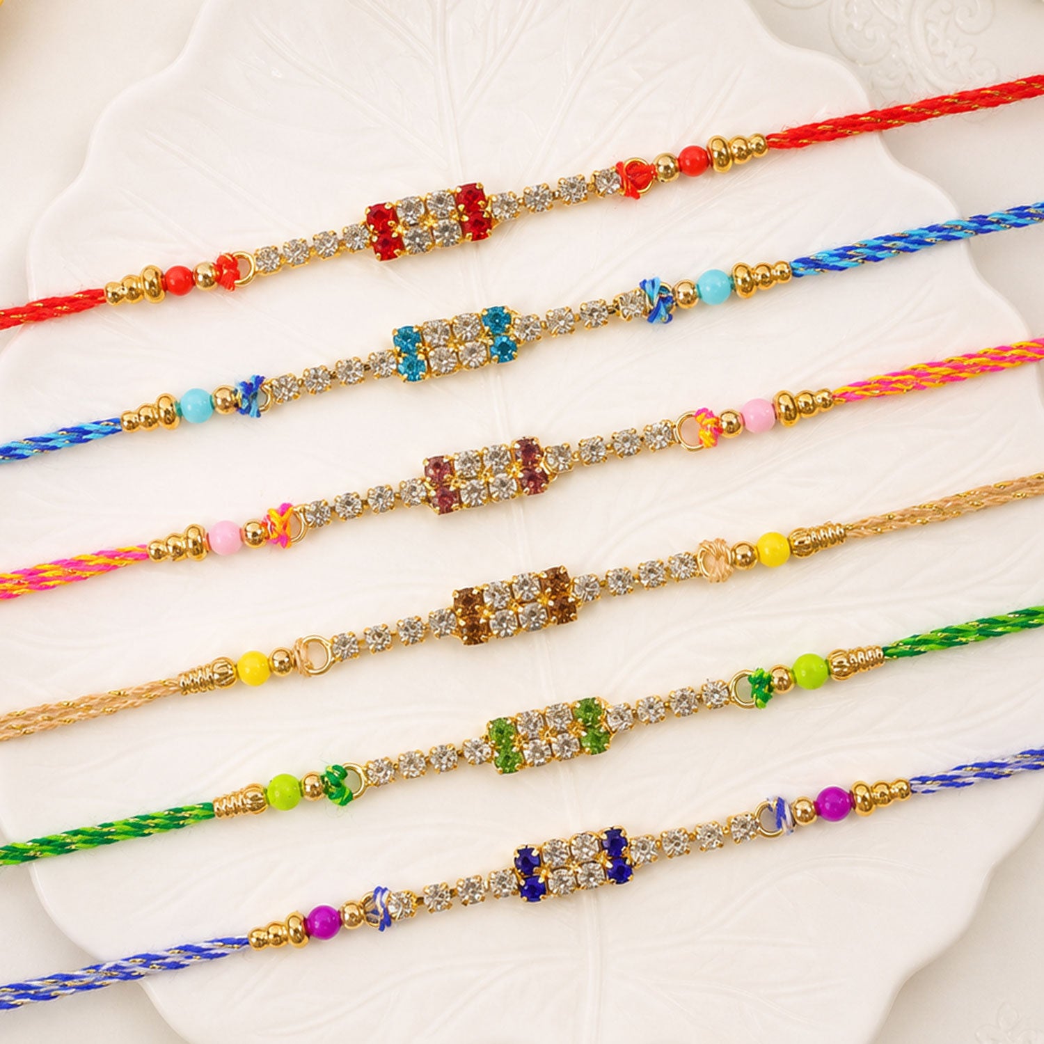 Wide Rectangular Stone Rakhi for Raksha Bandhan (Pack of 6)