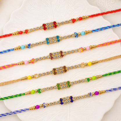 Wide Rectangular Stone Rakhi for Raksha Bandhan (Pack of 6)