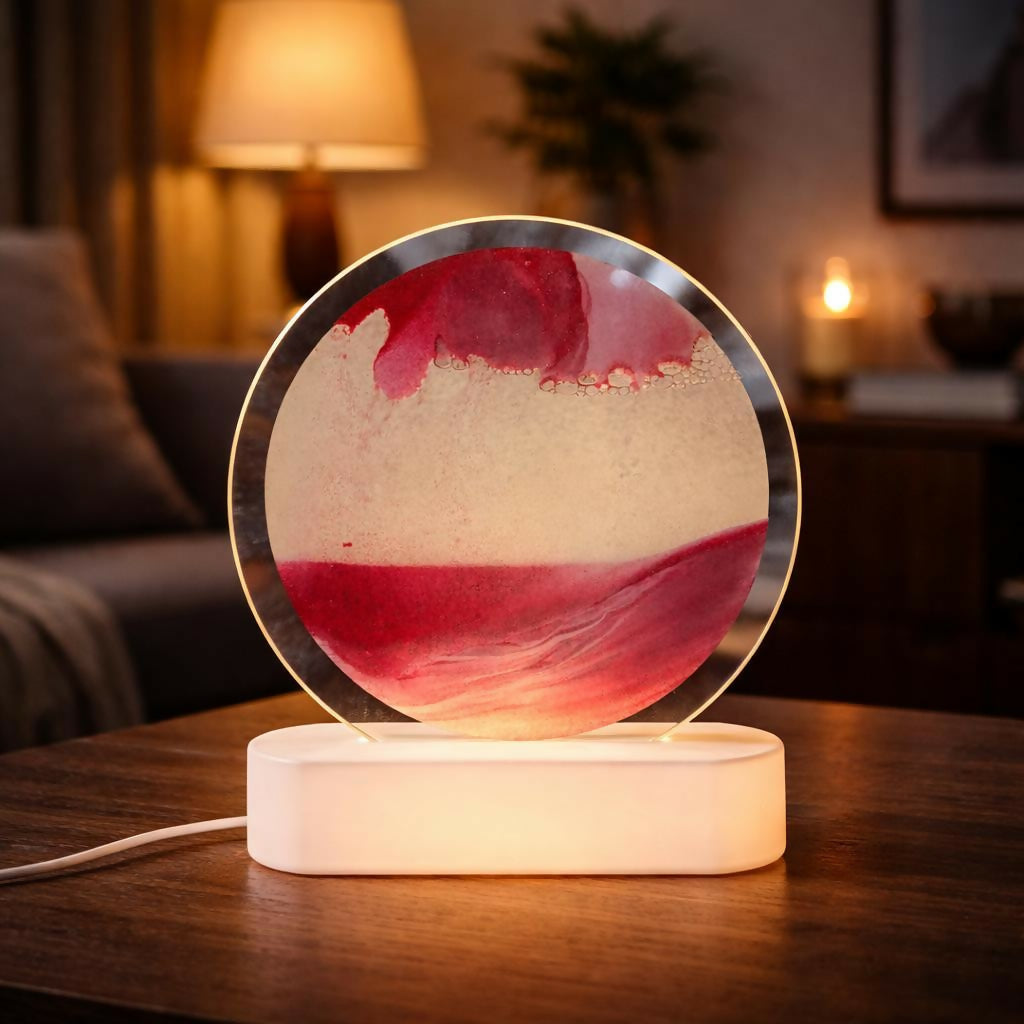 LED Round Static Red Sand Art Lamp | Ambient Decorative Night Light Home Décor