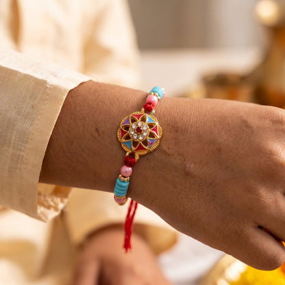 Floral Stone Beaded Rakhi Stylish Brother Gift for Raksha Bandhan (5pcs)