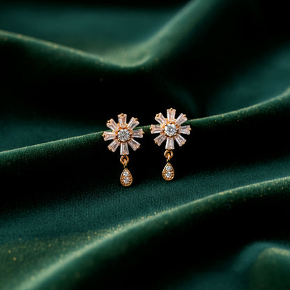 Floral Crystal Drop Earrings with Gold Finish for Festive & Party Wear