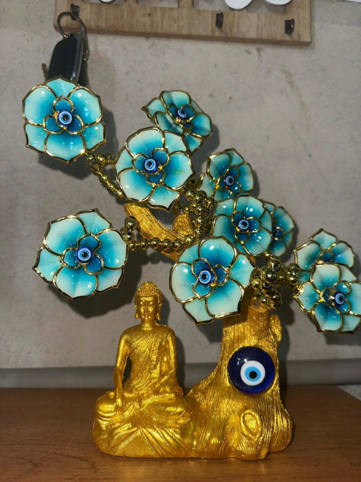 Buddha Tree Showpiece with Evil Eye Flowers for Home, Office & Pooja Decor