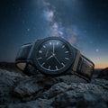 Black Analog Wrist Watch – Elegant Leather Strap & Minimalist Dial
