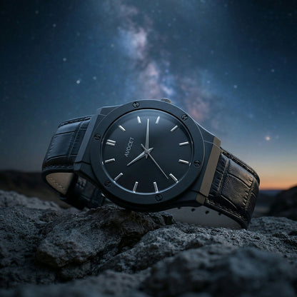 Premium Black Analog Wrist Watch with Classic Leather Strap for Men