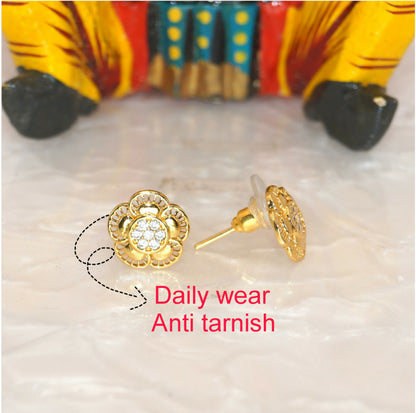 Gold-Plated Layered Flower Stud Earrings with AD for women & girls