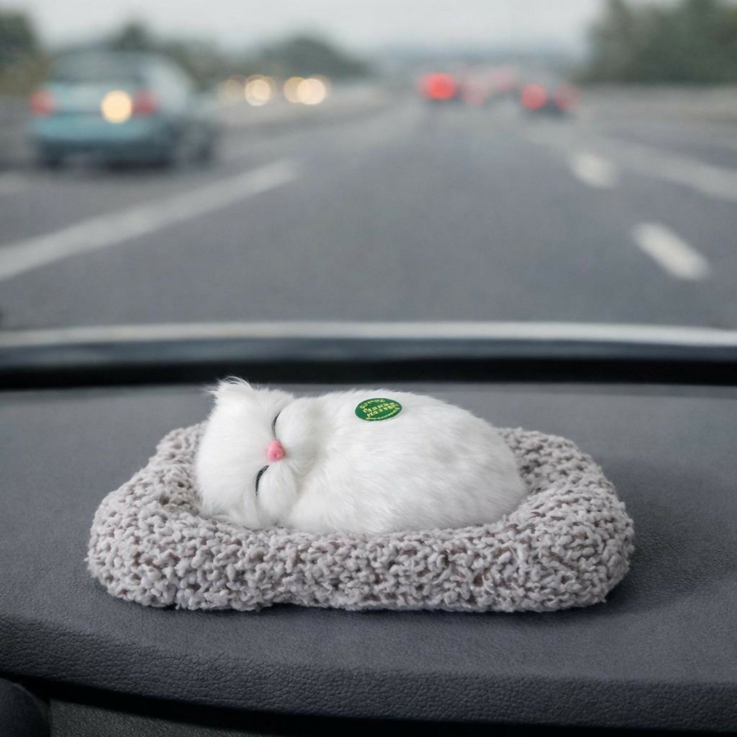 Sleeping White Cat Car Dashboard Plush Cute Soft Toy Showpiece Decor