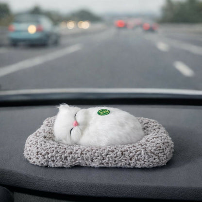 Sleeping White Cat Car Dashboard Plush Cute Soft Toy Showpiece Decor