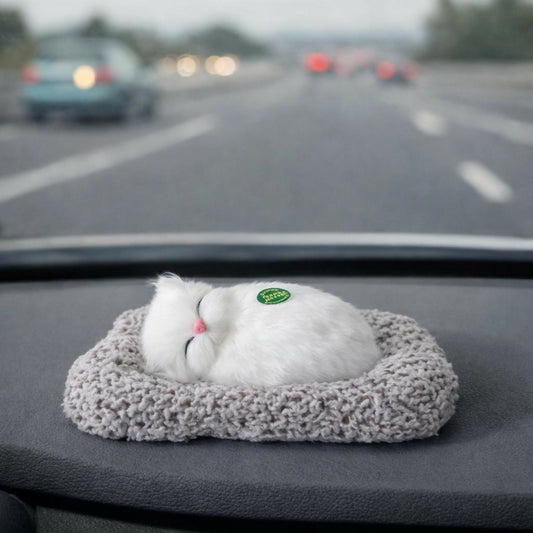 Sleeping White Cat Car Dashboard Plush Cute Soft Toy Showpiece Decor