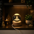 3D Crystal Adiyogi LED Night Lamp with Wooden Base, USB Powered