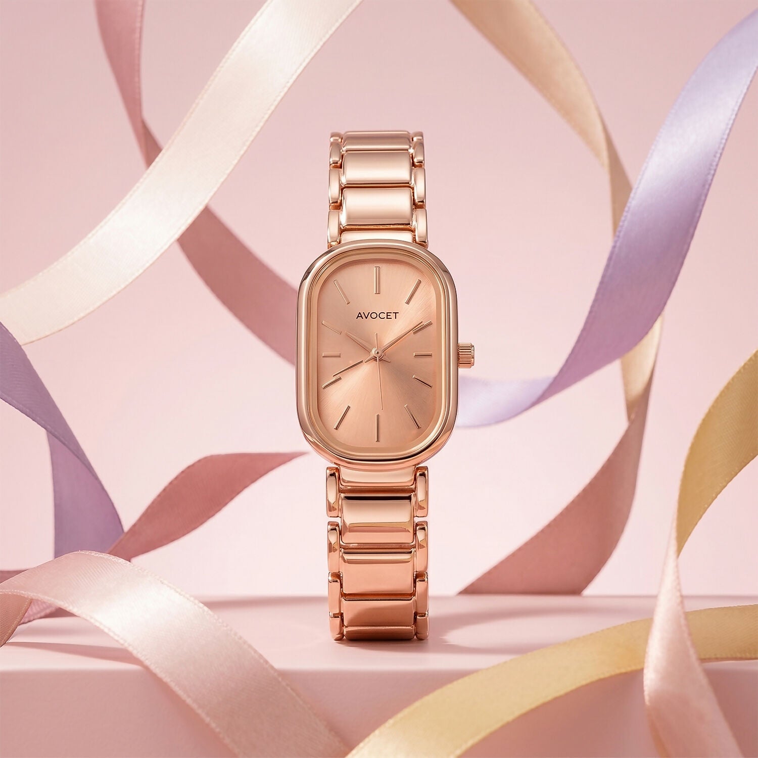 Elegant Rose Gold Rectangular Dial Women’s Watch with Premium Metal Strap