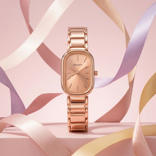 Elegant Rose Gold Rectangular Dial Women’s Watch with Premium Metal Strap