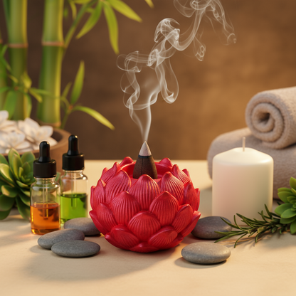 Big Kamal Lotus Decorative Diya Multi-Purpose Tealight Candle Holder, Dhoop Cone Stand, Pooja Diya & Mini Planter (Rose Gold, Metallic Pink)