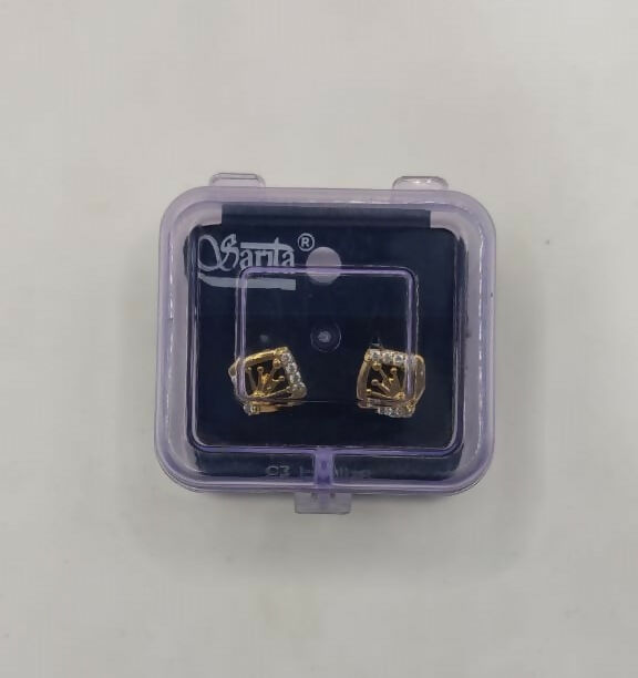 Gold Diamond Cage Stud Earring Setting - Square Solitaire Mount for women & girls