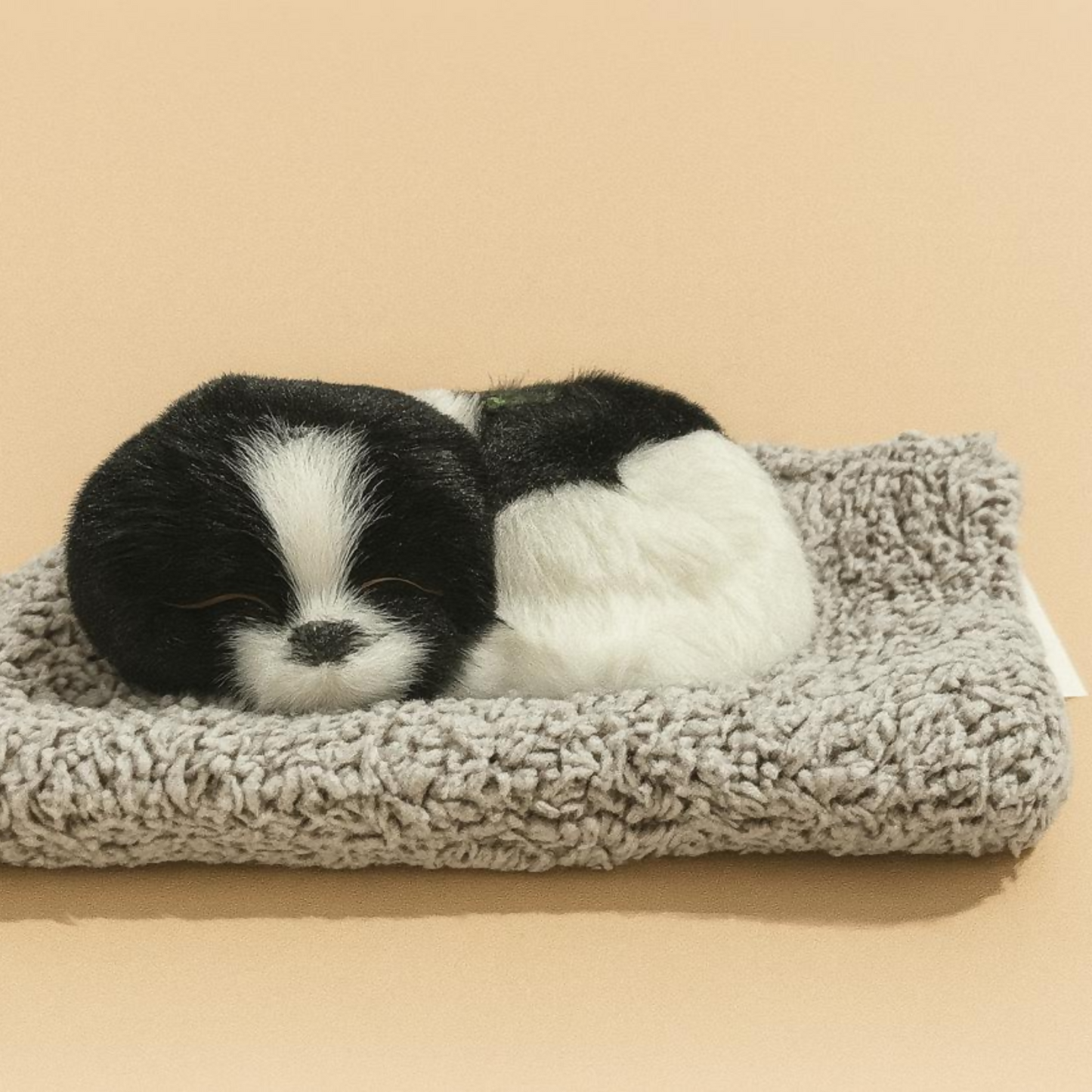 Premium Black & White Sleeping Puppy Dashboard Toy – Ultra-Soft Faux Fur Realistic Dog Figurine with Cozy Plush Knitted Bed, Cute Car Dashboard Decor Ornament, Home & Office Table Showpiece, Adorable Gift for Dog Lovers & Kids