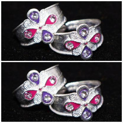 Silver-Plated Floral Bichhiya Toe Ring with for girls and women combo pack of 2