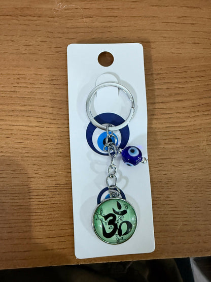 Om Evil Eye Keychain with Green Enamel for Car Keys, Bags & Gifting