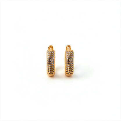 Crystal Studded Gold-Tone Hoop Earrings – Elegant Pave Design (1 Pair)