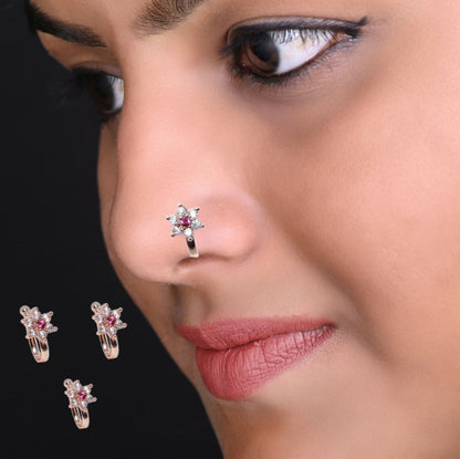 Non-Piercing AD Nose Clip Set - Flower & Gold Pave Hoop