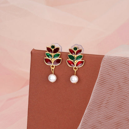 Rose Gold-Tone Bright Red & Green Enamel Lotus Choker Set