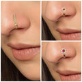 Non-Piercing Nose Ring Set – Gold Plated CZ Flower & Line Combo