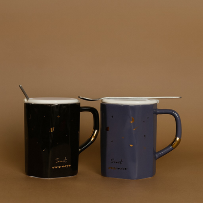 Premium Ceramic Secret Universe Mug with Gold Handle Accent | Designer Celestial Theme Coffee & Tea Cup for Home & Office | Heat-Resistant Stylish Drinkware for Hot Beverages | Ideal Birthday, Festive & Office Gift(Mix Design)