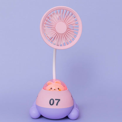 Cute Pink Cartoon Desk Fan with LED Night Light & Pencil Sharpener for Kids