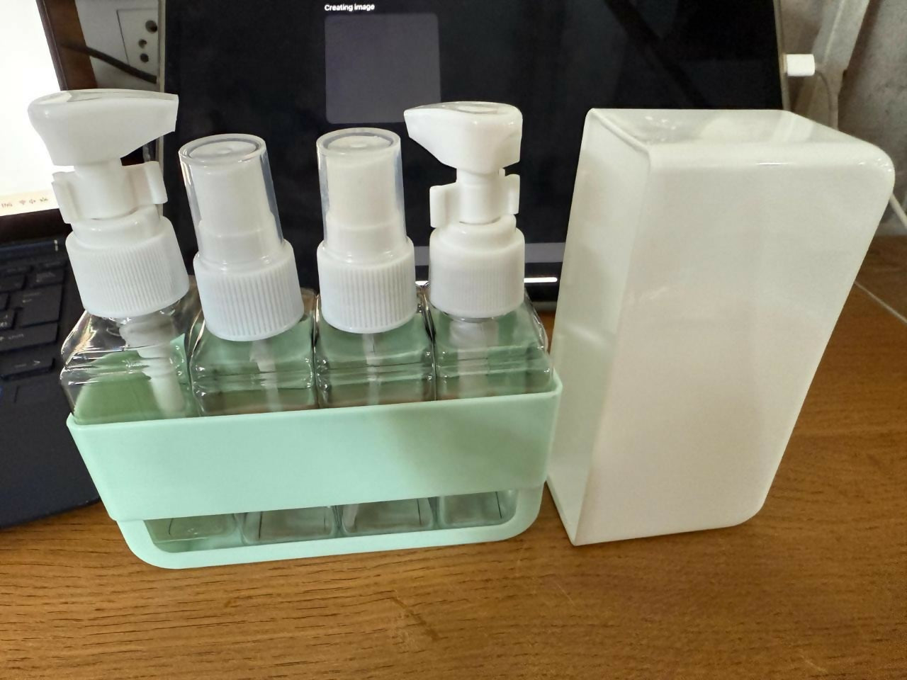 Green Travel Refillable Bottle Set with Storage Case and Dispenser Kit