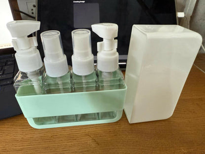 Green Travel Refillable Bottle Set with Storage Case and Dispenser Kit