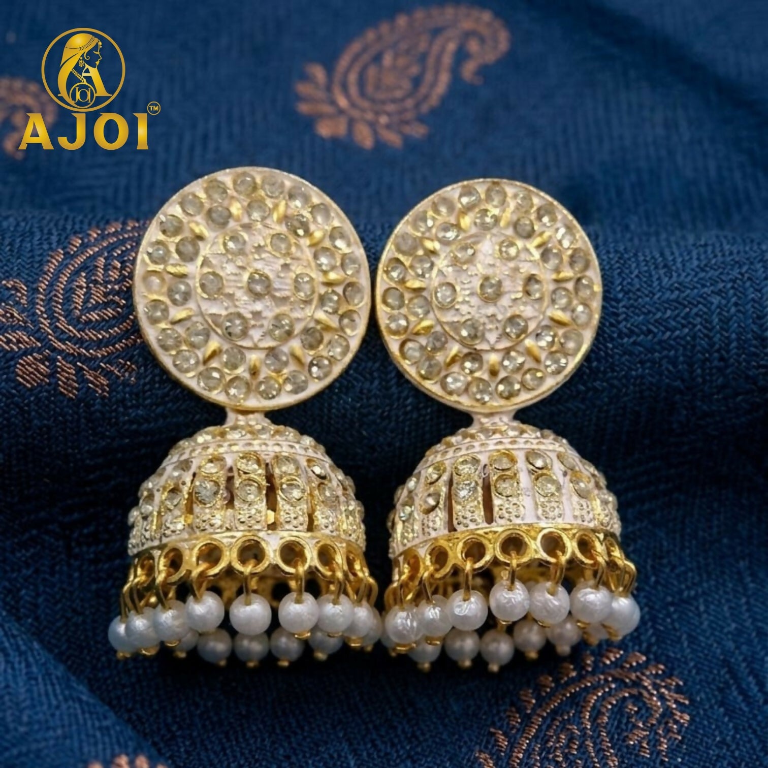 Elegant Gold Plated Kundan Jhumka Earrings with Pearl Drop Design