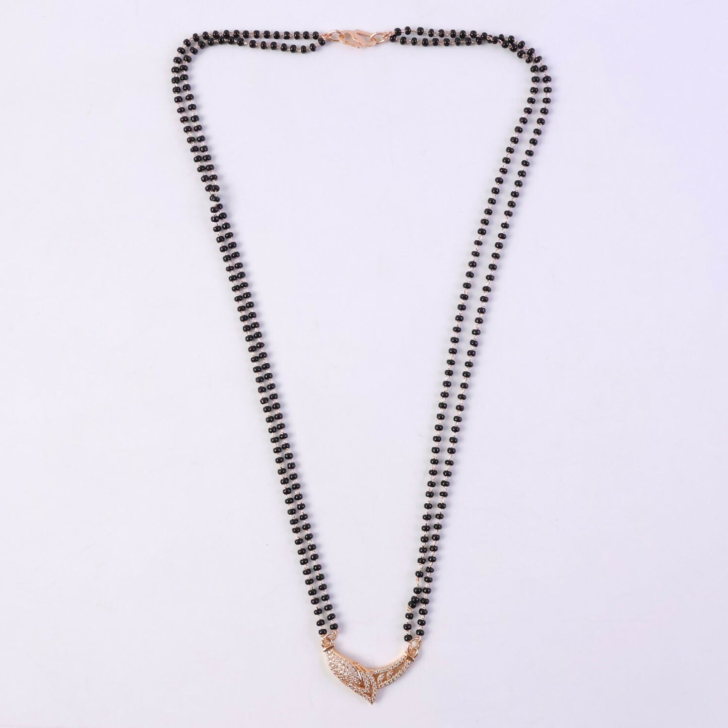 Rose Gold Finish Marquise Eye CZ Pendant with V-Frame Double Strand Mangalsutra