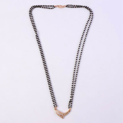 Rose Gold Finish Marquise Eye CZ Pendant with V-Frame Double Strand Mangalsutra
