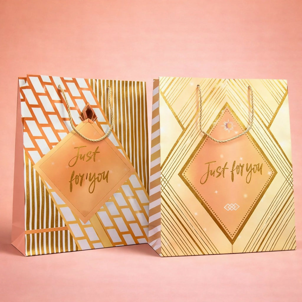 Premium Golden Design Gift Paper Bag with Handle 1 Piece