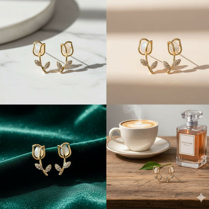 Luxury Designer Pearl Tulip Stud Korean Style Earrings – Aesthetic Floral Jewelry for Women