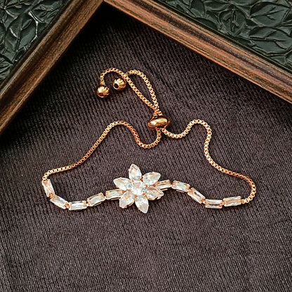 Rose Gold Plated Ad Stone Floral Adjustable Bracelet