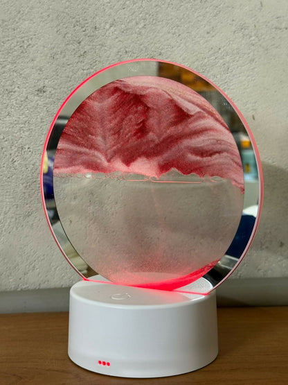 LED Round Static Deep Red Sand Art Lamp | Ambient Decorative Night Light Décor