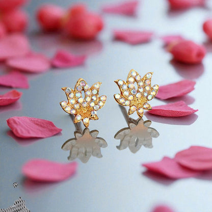 Grand Gold-Toned American Diamond Lotus Necklace Set