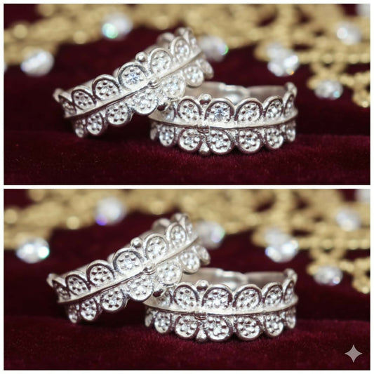 Silver Scalloped Lace Adjustable Toe Ring bichiya for Women and girls Combo Pack of 2