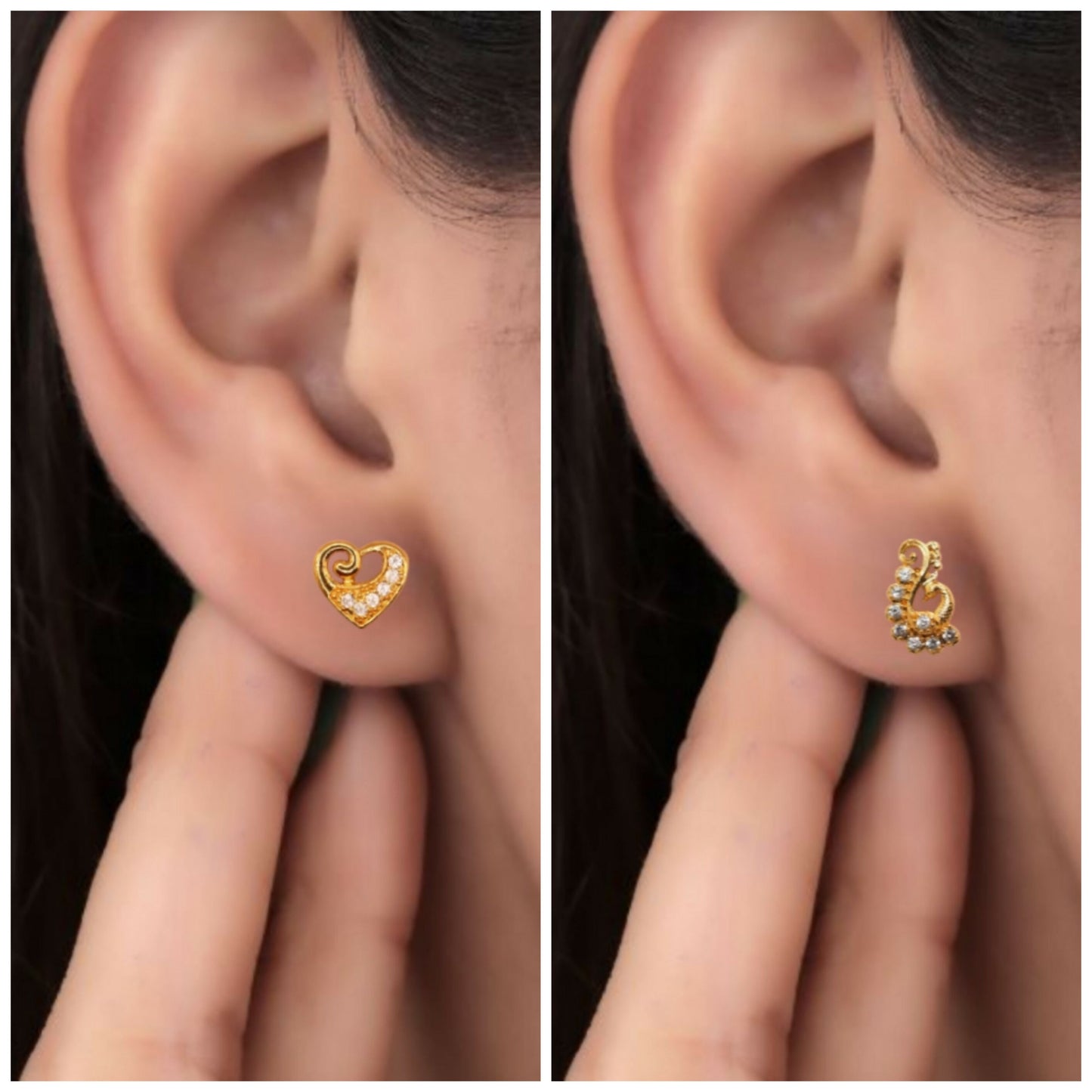 Gold-Plated Heart & Swirl Diamond Look Stud Earring Set for women & girls Combo Pack of 2