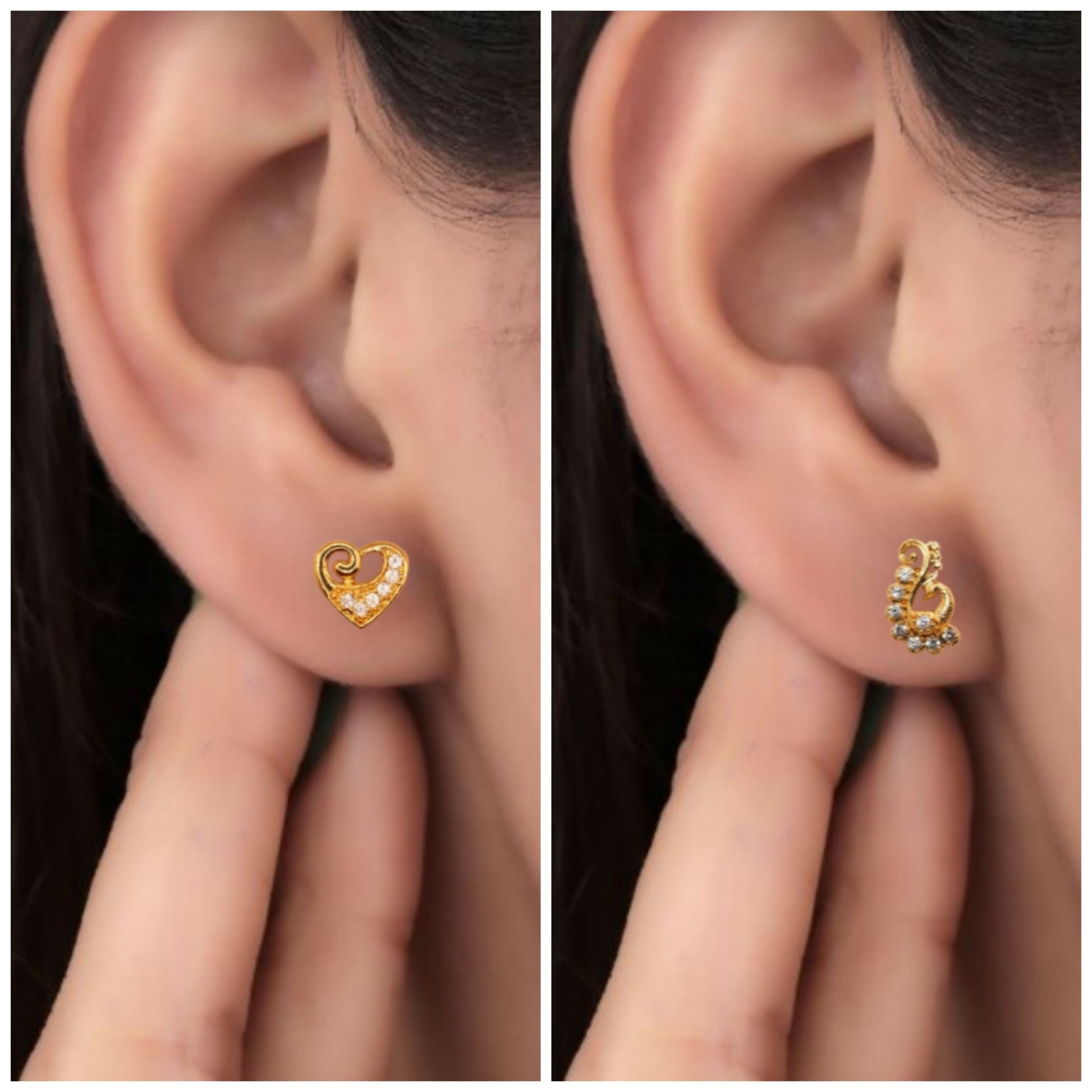 Gold-Plated Heart & Swirl Diamond Look Stud Earring Set for women & girls Combo Pack of 2