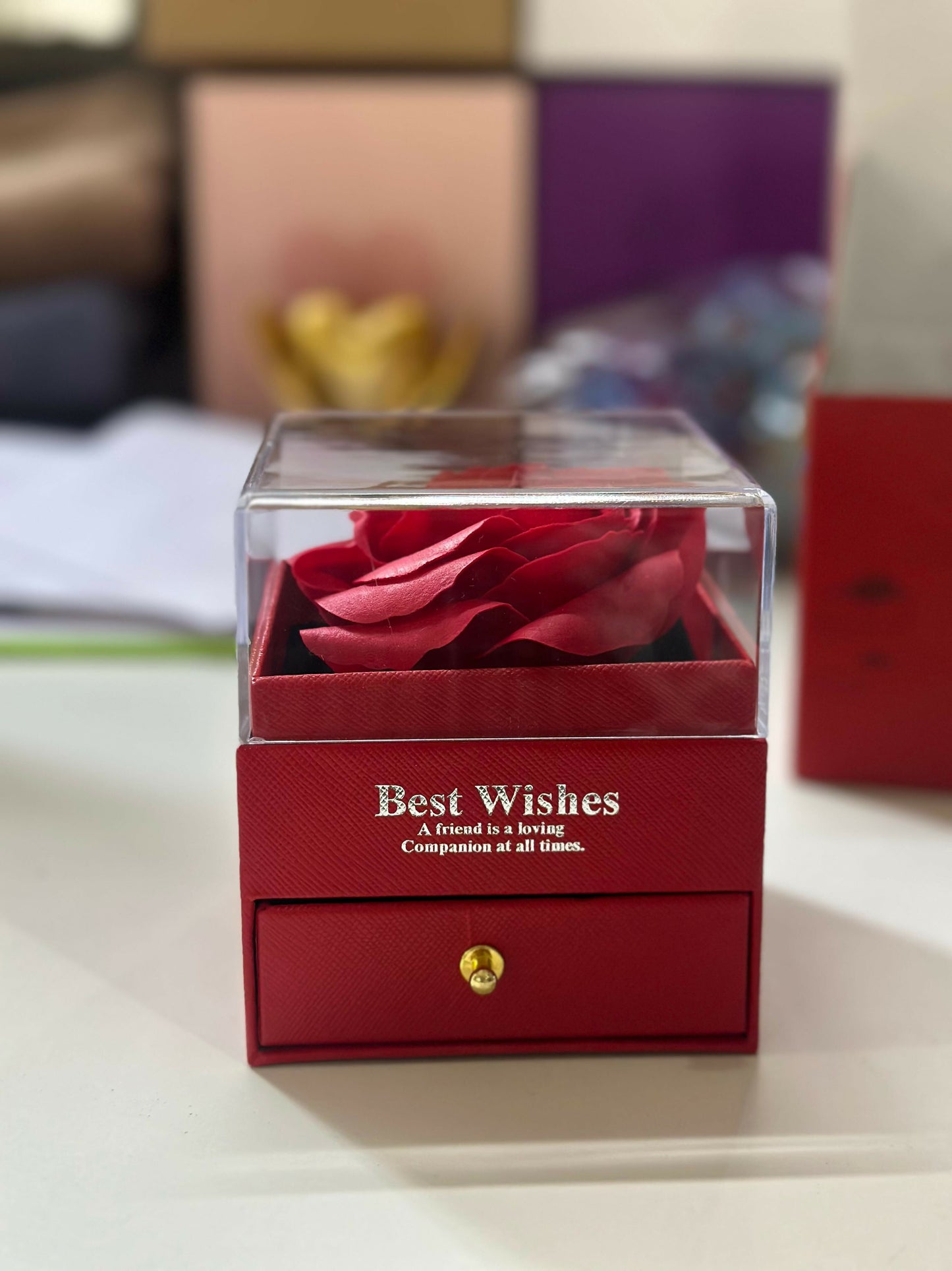 Preserved Rose Gift Box with Drawer | Decorative Showpiece for Home & Gifting